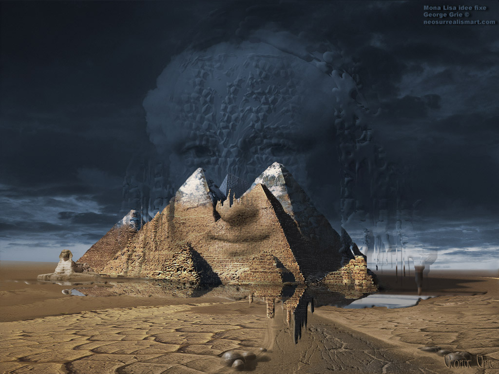 modern surrealism painting, contemporary surrealist graphic drawing, Modern Romantic Surrealist Artist, Gothic Surrealism Art Poster Prints, Surreal Limited Editon Pictures & Books  Remains, Sphinx, ancient, Egypt, sculpture, La Joconde, pyramids, ruins, historical, historic, Giza, desert, architecture, contemporary, landmark, well-known famous painting artwork. 