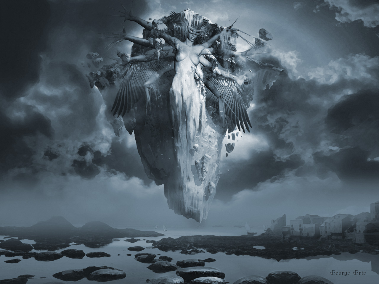 modern surrealism painting, contemporary surrealist graphic drawing, Kali deity fiction, surreal shiva, romantic vast, horizon, low, allegorical dark, tide, scenic, evening, dusk, seascape, seashore, coast, rocks, beauty, landscape, rocky, sunset, classic, body, female, Hindu, Hinduism, Shiva, Siva, fly, deities, god, india, indian, rock, sculpture, statue, stone, traditional. 