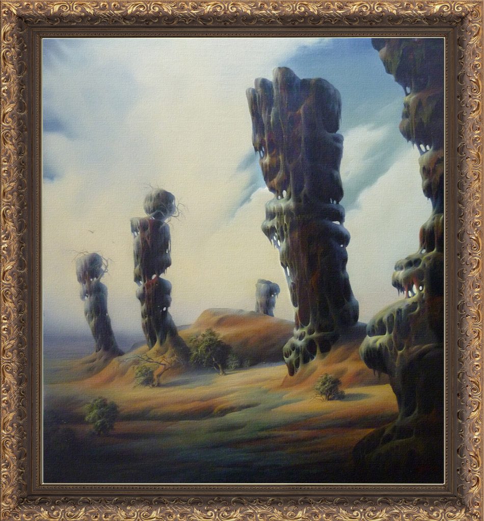 modern surrealism painting, contemporary surrealist graphic drawing, Landscape scenery countryside land nature scene backdrop, Fine-art painting traditional oil canvas brush pencil drawing a classic art illustration, Surreal visionary contemporary surrealist artist modern surrealism neo-surrealism, Mountains peak mountain mass cliff rocks, Skies, sky the blue the heavens atmosphere 