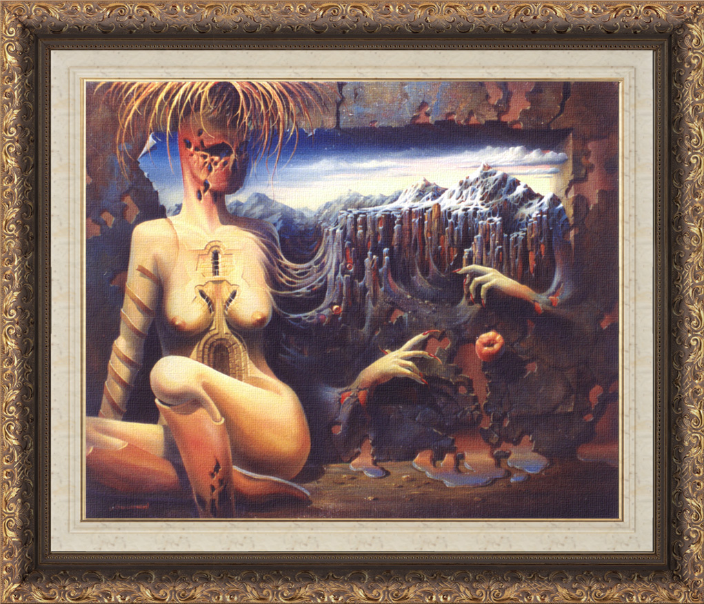 modern surrealism painting, contemporary surrealist graphic drawing, Underground trip, Monster creature Surrealistic phantasmagoric incongruous, Surreal visionary contemporary surrealist artist modern surrealism neo-surrealism, Mountains peak mountain mass cliff rocks, Texture surface quality exterior, Fine-art painting traditional oil canvas brush pencil drawing classic art 